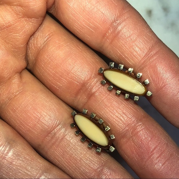 vtg Abstract Agate Thin Oval Shaped Gold Tone Cufflinks Retro Costume .5” - Picture 4 of 6